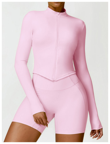 Tight fitting long sleeved yoga suit jacket top