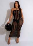 Solid color handmade knitted neck hanging beach skirt