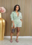Striped button lapel two-piece set
