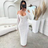Lace up slim fit hollow out long sleeved dress