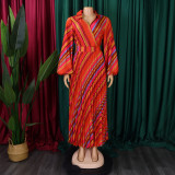 Polo collar long sleeved large swing dress
