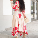 Long sleeved printed lapel loose oversized dress