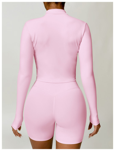 Tight fitting long sleeved yoga suit jacket top