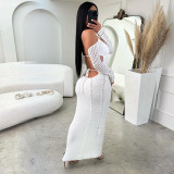 Lace up slim fit hollow out long sleeved dress