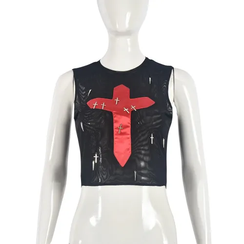 Mesh perspective metal cross vest