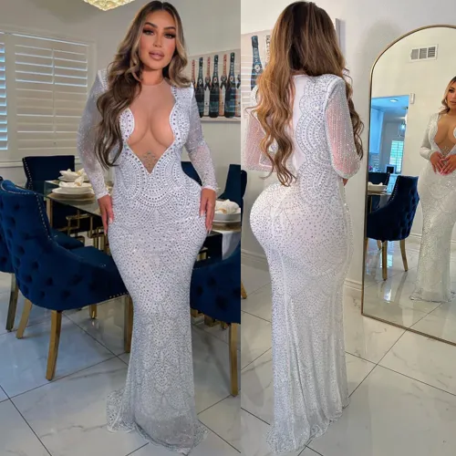 Mesh Perspective Mesh Hot Diamond Dress