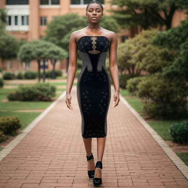 Solid color strapless slim fit sexy backless integrated knitted dress