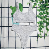 Solid color letter printed split women's swimwear