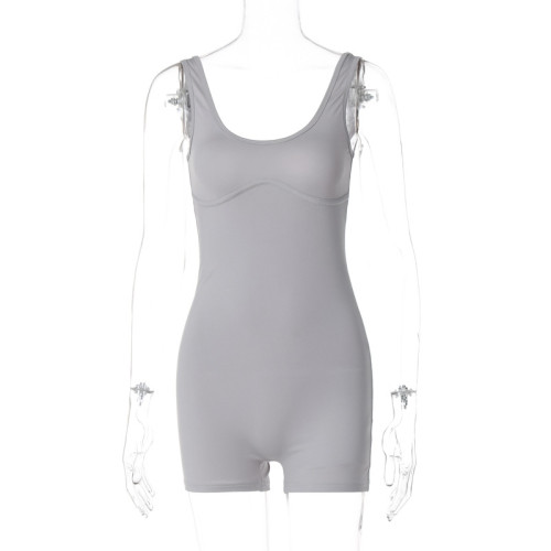 Slim fit U-neck shoulder strap jumpsuit