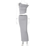 Sleeveless vest, buttocks wrapped long skirt, two-piece set