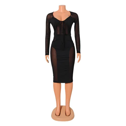 Mesh splicing and perspective strap dress