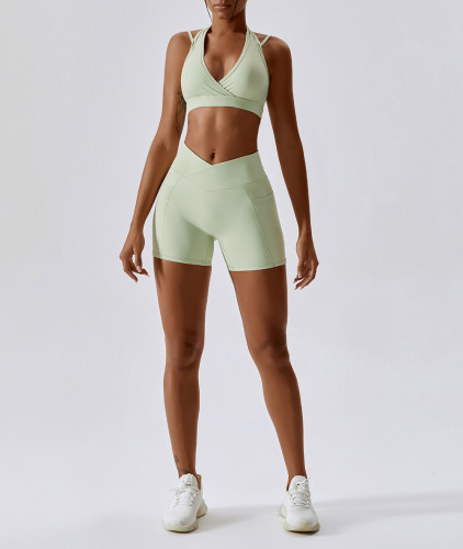 Hanging neck bra shorts sports set