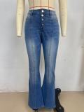 Washed micro horn denim pants