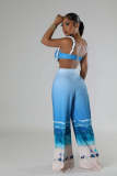 Slim fit positioning printed pants two-piece set