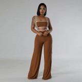 Loose camisole jumpsuit paired with strapless top
