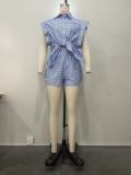 Women's striped short sleeved shirt and shorts set