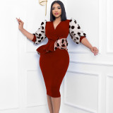 Temperament Mesh Bubble Sleeves Pencil Dress