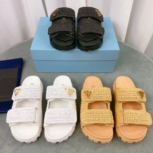 Triangle woven thick sole Velcro slippers