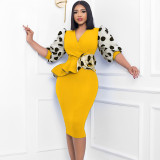 Temperament Mesh Bubble Sleeves Pencil Dress