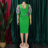 Temperament Mesh Bubble Sleeves Pencil Dress