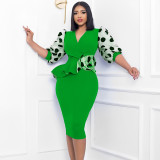 Temperament Mesh Bubble Sleeves Pencil Dress