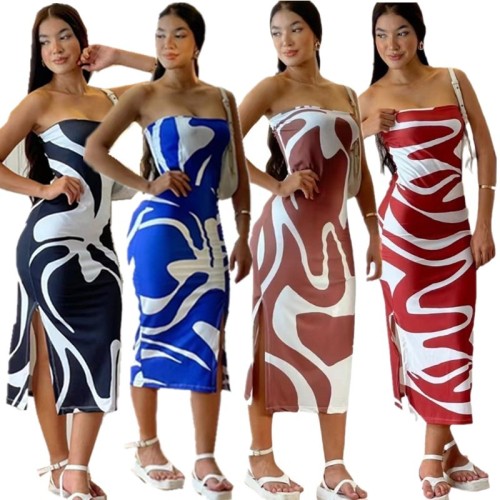 Wrapped chest slim fit elastic printed dress