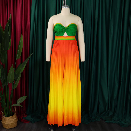 Chestless and backless gradually changing wide leg jumpsuit