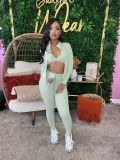 Tight fitting sports and leisure three piece set
