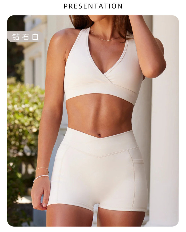 High waisted sports top, hip lifting shorts set