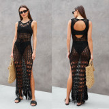 Hollow Knitted Hoodie Holiday Long Dress