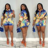 Positioning printed shirt shorts set
