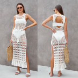 Hollow Knitted Hoodie Holiday Long Dress