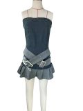Strapless denim skirt with pleated elastic denim skirt