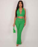 Sleeveless neck hanging sexy backless flared pants set