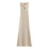 Strapless open mesh hollow knit elastic hip hugging dress