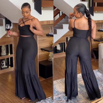 Elastic flared pants strap two-piece set