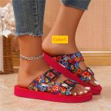 Belt buckle slippers, women's flat bottomed straight out beach sandals