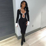 Color blocking tight fitting jumpsuit pants