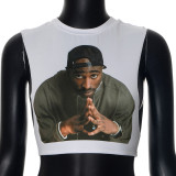 3D printed round neck sleeveless vest short top