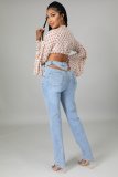Hollow back elastic jeans