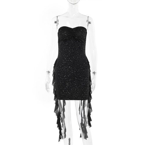 Mesh strapless ribbon dress