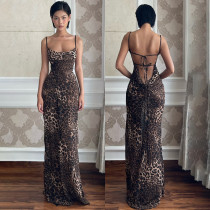 Backless leopard print dress
