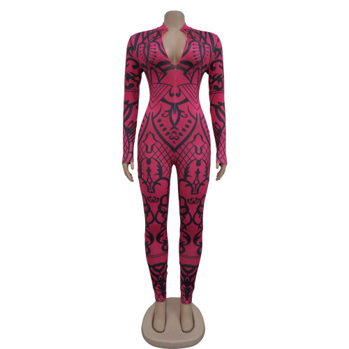 Women's printed long pants jumpsuit