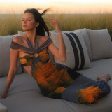 Hanging neck backless 3D printed dress