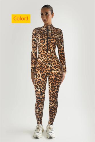 Round neck long sleeved printed jumpsuit