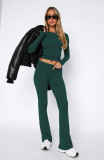 Long sleeved round neck pullover low waisted flared pants