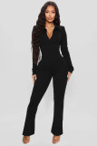 Pit stripe zipper sports jumpsuit