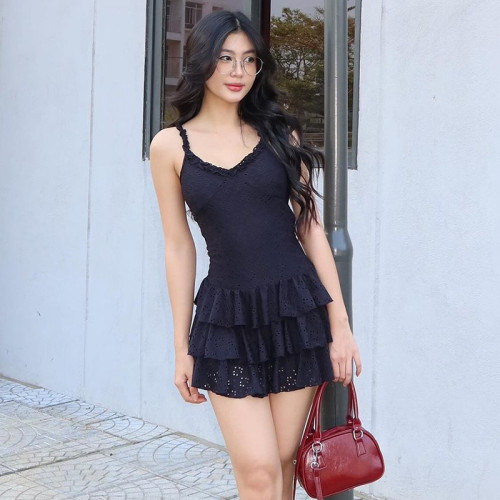 Perspective backless lace camisole dress