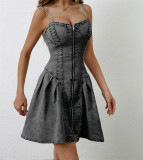 Splicing strap denim dress