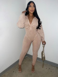 Deep V-tight long sleeved jumpsuit